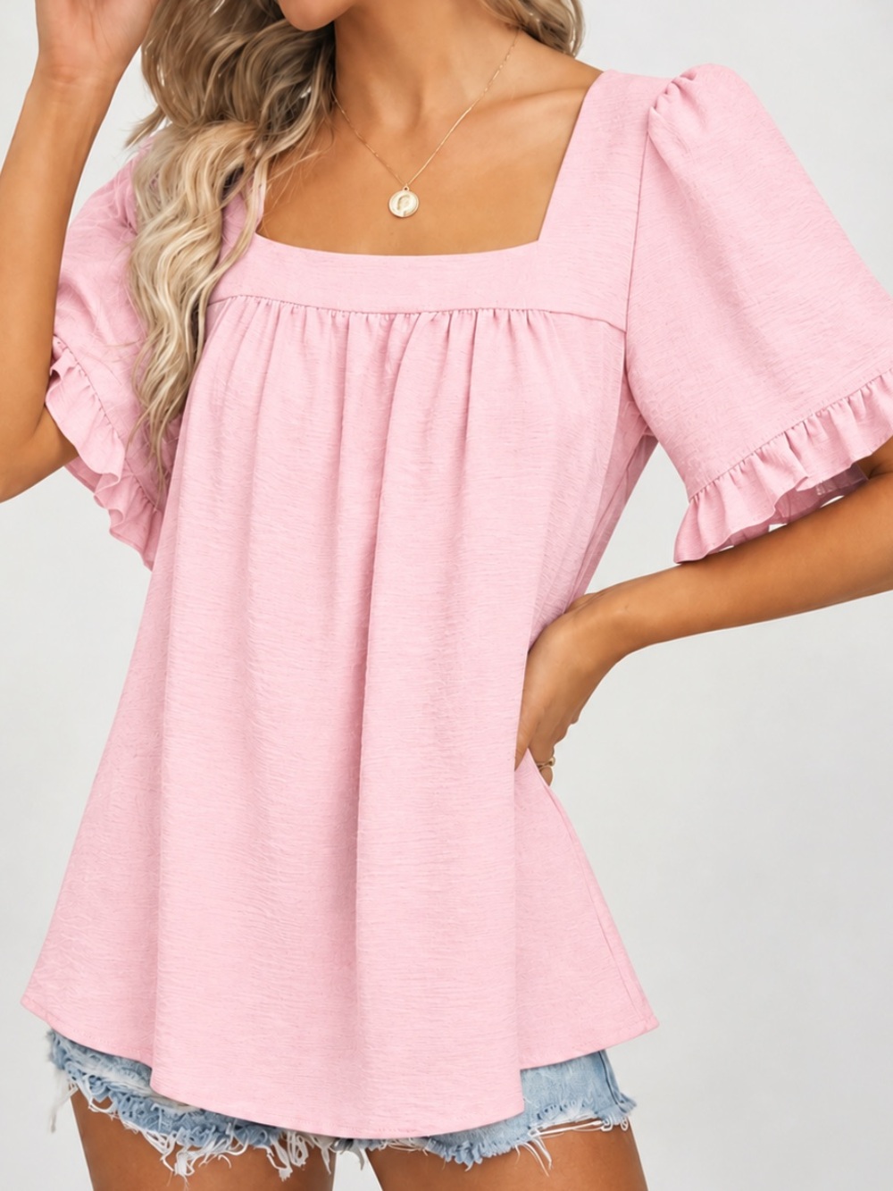 Square-Neck Ruffle Sleeve Blouse - NWT - Size L